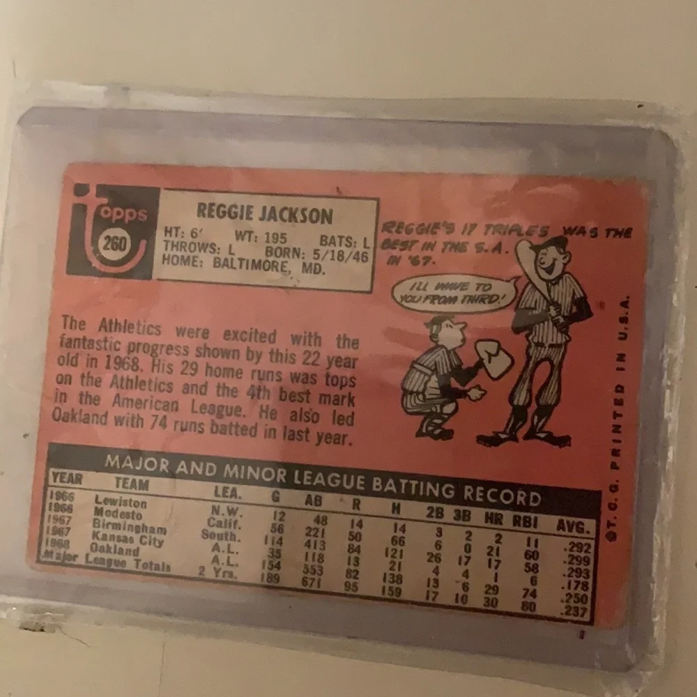 1969 topps reggie jackson rookie card #260 - Picture 2 of 2